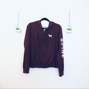 PINK Burgundy Zip Up Sweater